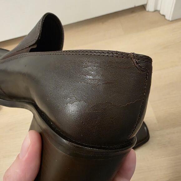 H&H Brown Leather Preppy Dark Academia School Girl Square Toe Heeled Loafer Sz 8 - Picture 8 of 8